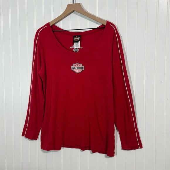 Harley-Davidson Red Long Sleeve Tee Women’s 1X Scoop Neck Milwaukee USA 2009 - Picture 1 of 9